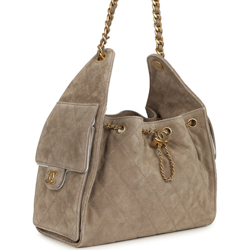 Chanel Small 25 Hobo Bag Grey Suede